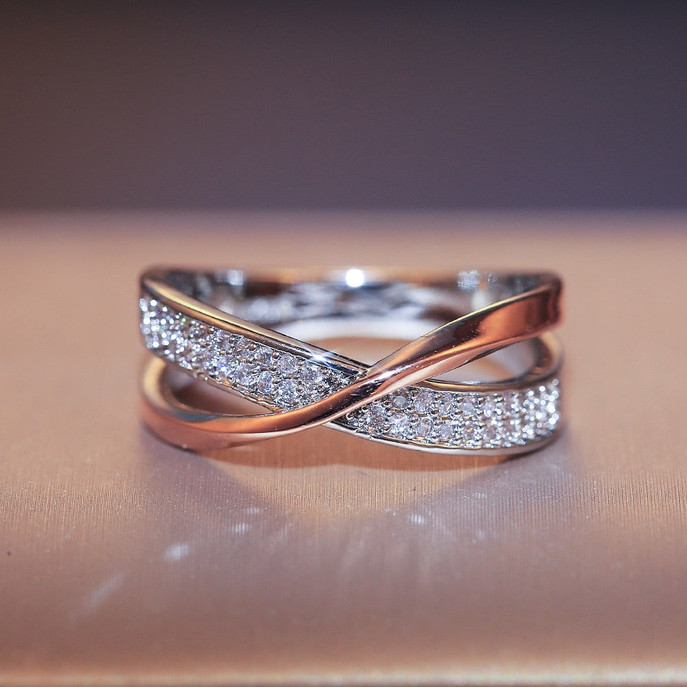 Huitan Newest Fresh Two Tone X Shape Cross Ring