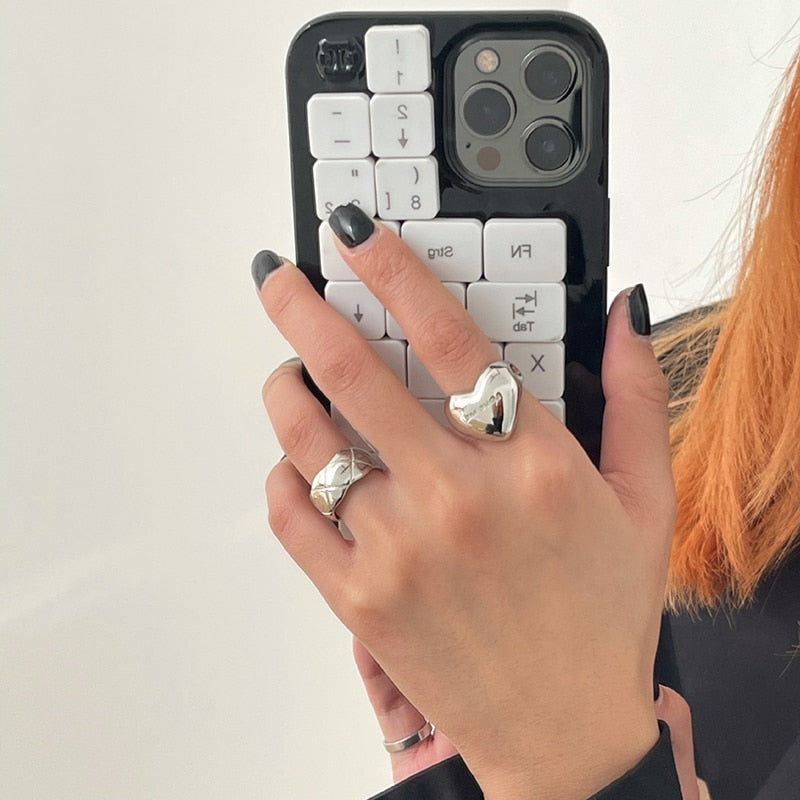 XIYANIKE Silver Color Alphabet Three-dimensional Love Heart Smooth Ring