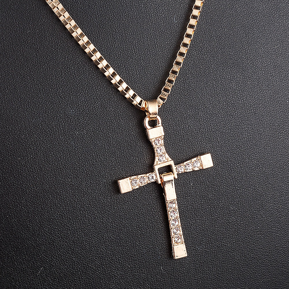 Dominic Toretto Rhinestone Cross Crystal Pendant Chain Necklace