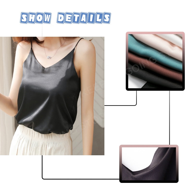 V-neck Satin Beauty Back Off-shoulder Camisole Women