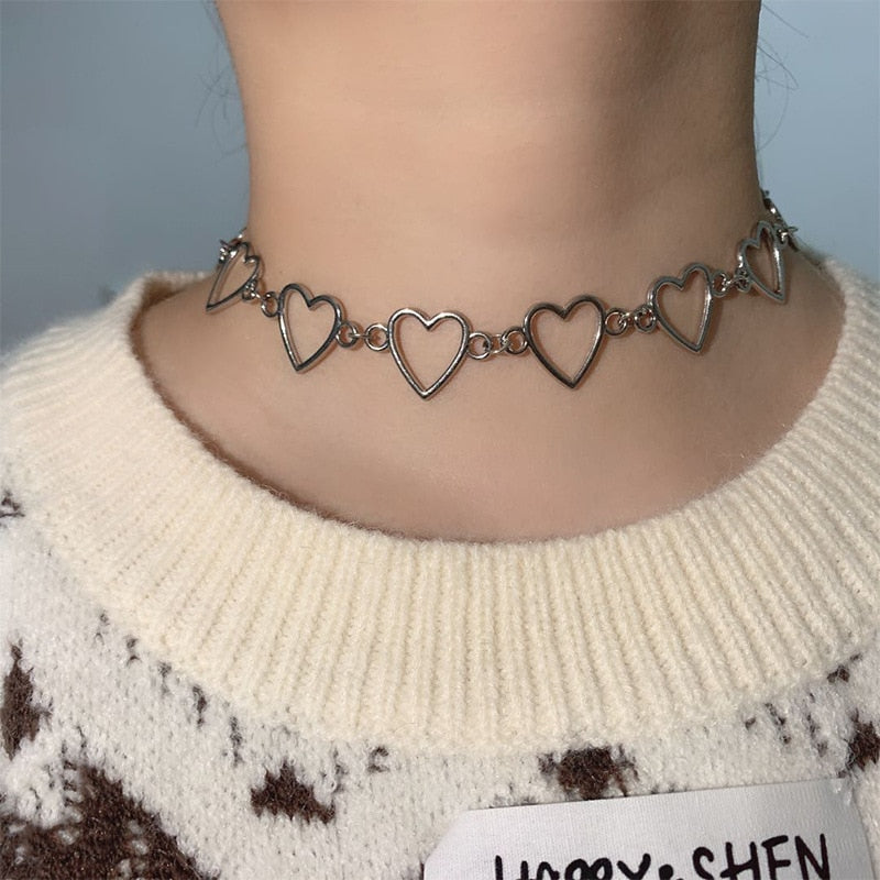 Hollow Korean Sweet Love Heart Choker Necklace