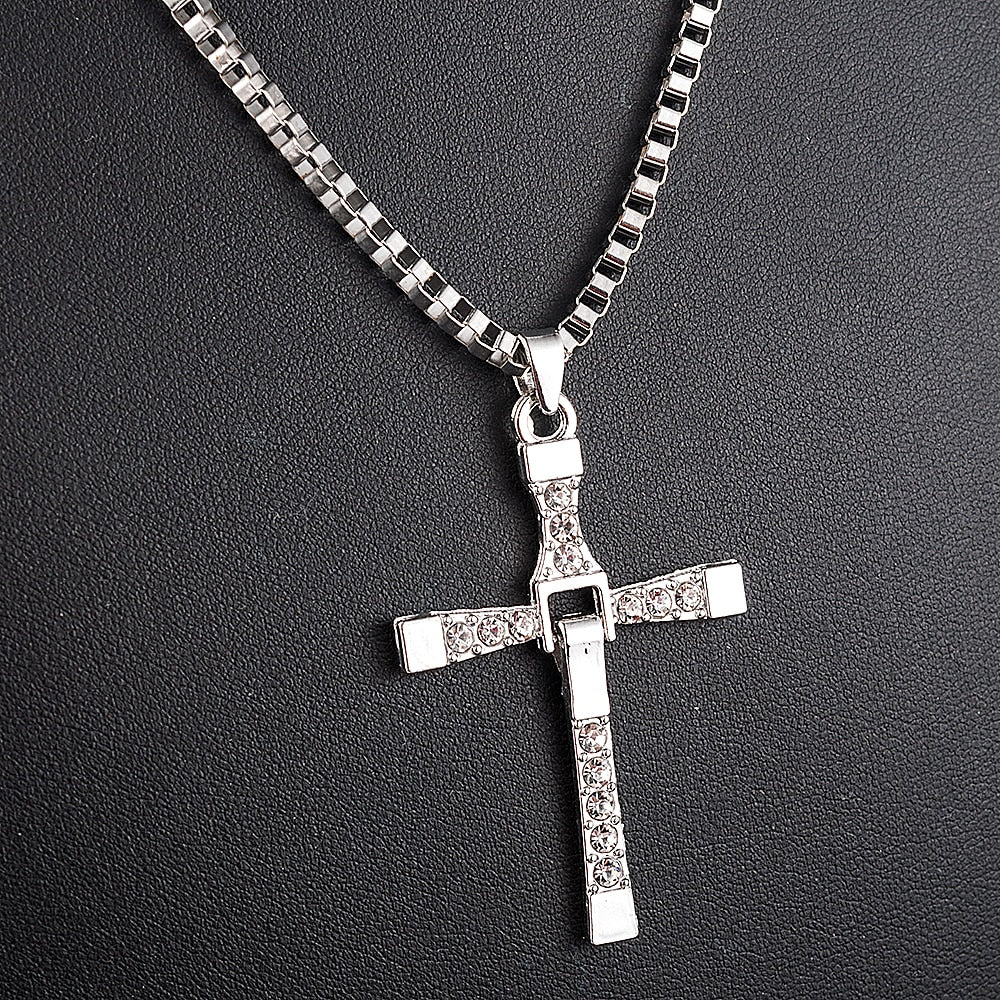 Dominic Toretto Rhinestone Cross Crystal Pendant Chain Necklace