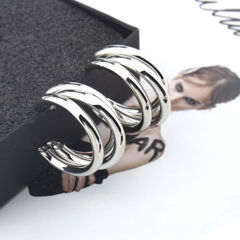 Korean Geometry Metal Earrings For women
