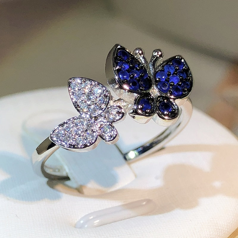 925 Silver High Quality Blue And White Zircon Adjusted Ring