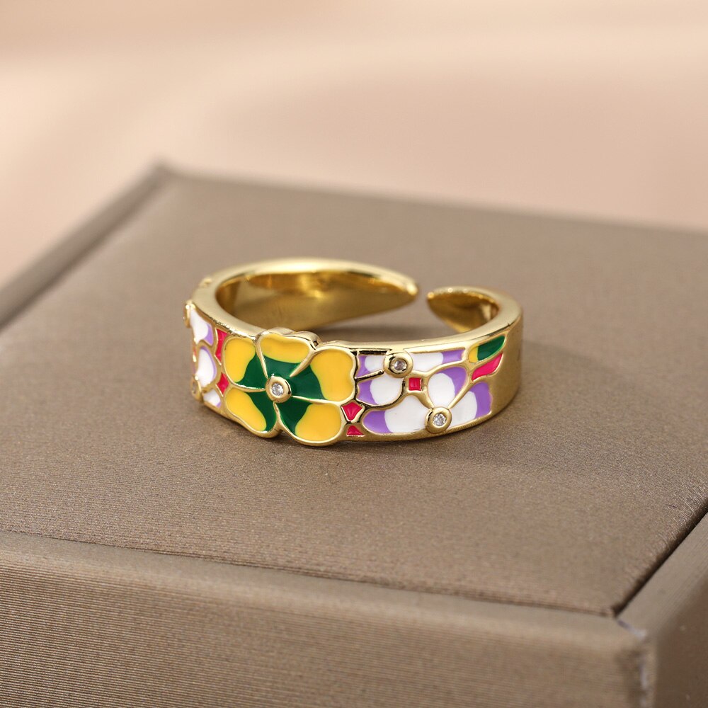 Colorful Enamel Adjustable Open Stainless Steel Ring - Jeglowstore