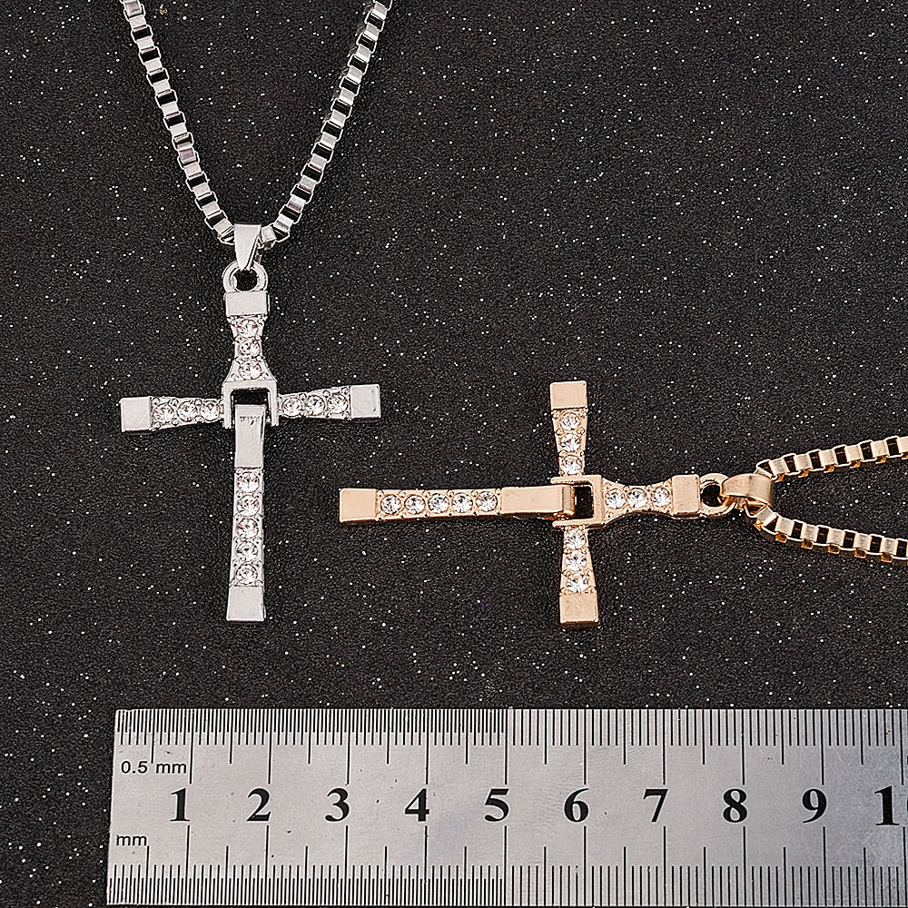 Dominic Toretto Rhinestone Cross Crystal Pendant Chain Necklace
