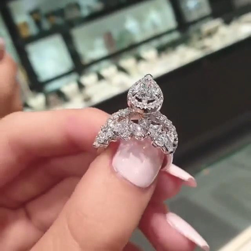 Huitan Fashion 2Pcs/Set Dazzling Cubic Zirconia Women Ring