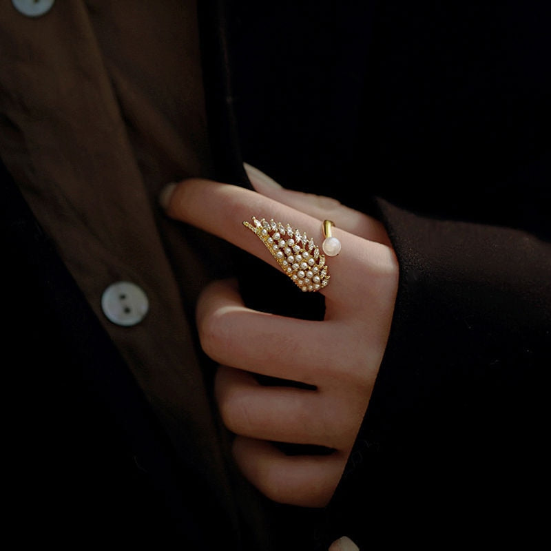 Luxury pearl zircon opening adjustable ring
