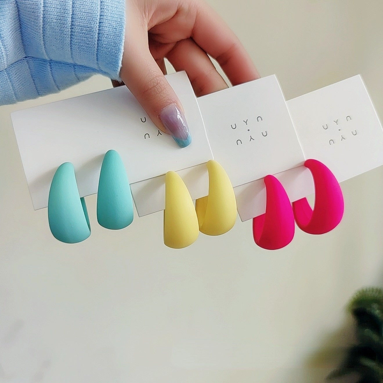 Korean style candy colors C-shaped earrings