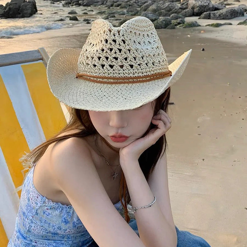 Summer Outing Seaside Beach Hat Outdoor Camping Casual Sun-Proof Sun Hat Female Western Cowboy Straw Hat Men