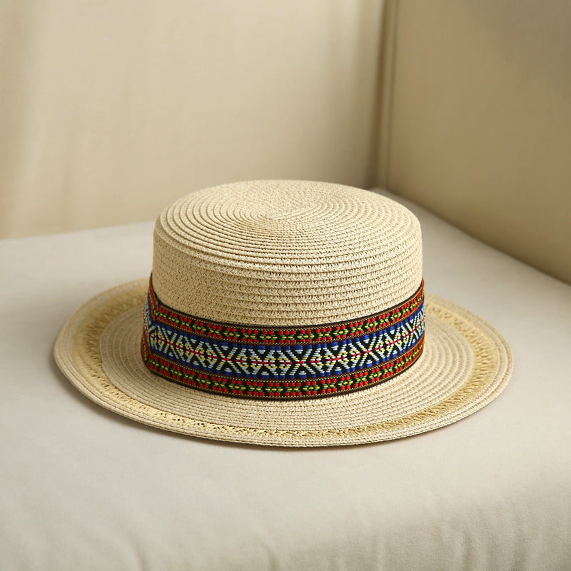 Straw Hat Women Fresh Style Flat Top Travel Foldable Hat