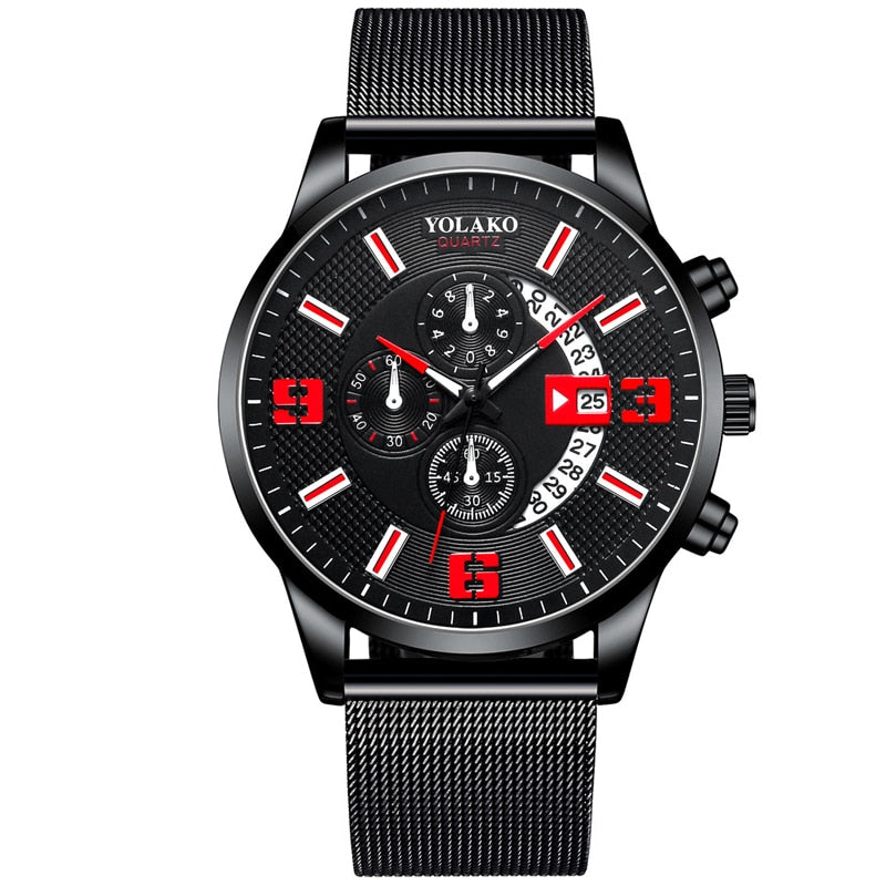 Mens Fashion Stainless Steel Mesh Belt Quartz Wrist Watch