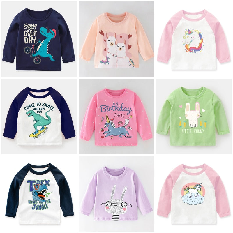 T-shirt for Cute Cartoon Cotton Long Sleeve Top Spring Kids Clothing