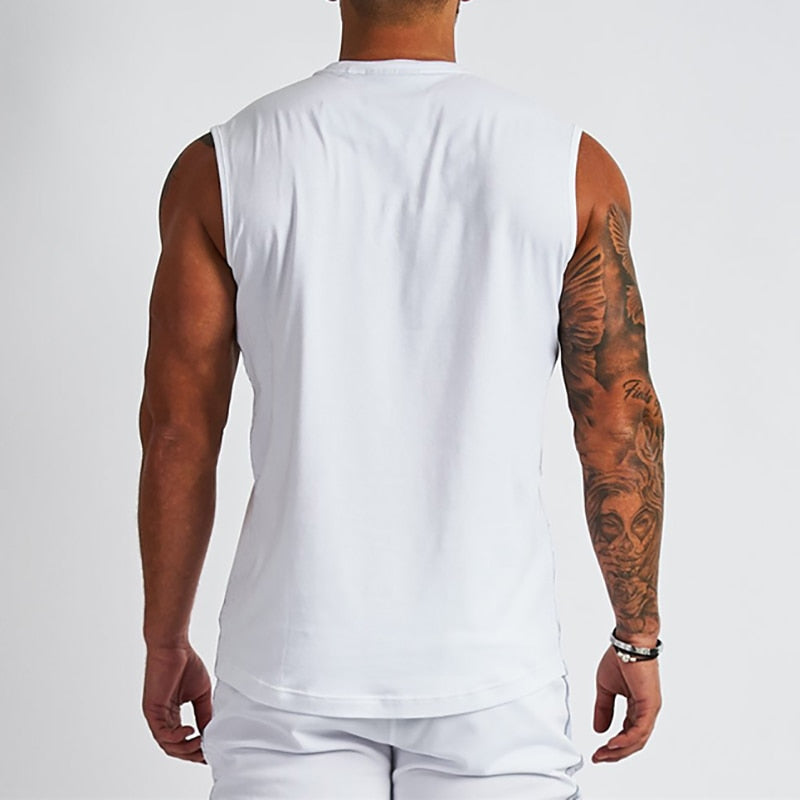 Plain Cotton V-neck Fitness Tank Top Men