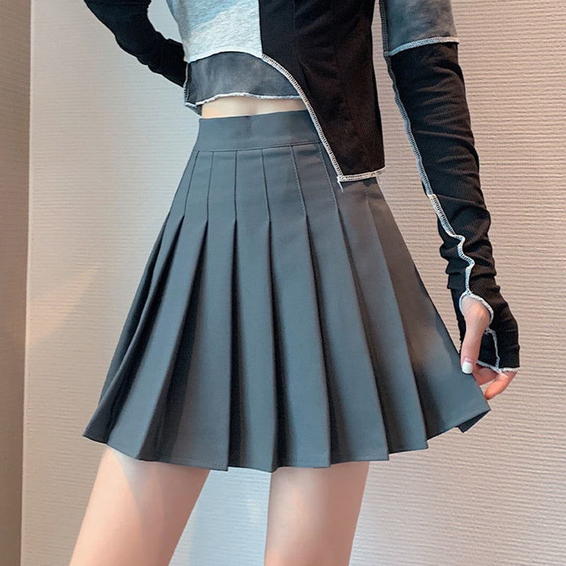 Lucyever Solid Color Pleated High Waist Preppy Style Skirt
