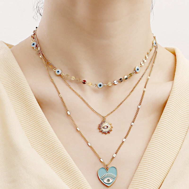 Bohemian Colorful Beads Shell Heart Layered Necklace For Women