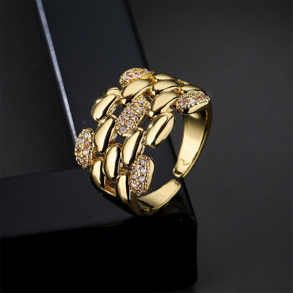 Trendy Gold Color Copper Geometric AAA Cubic Zirconia Ring