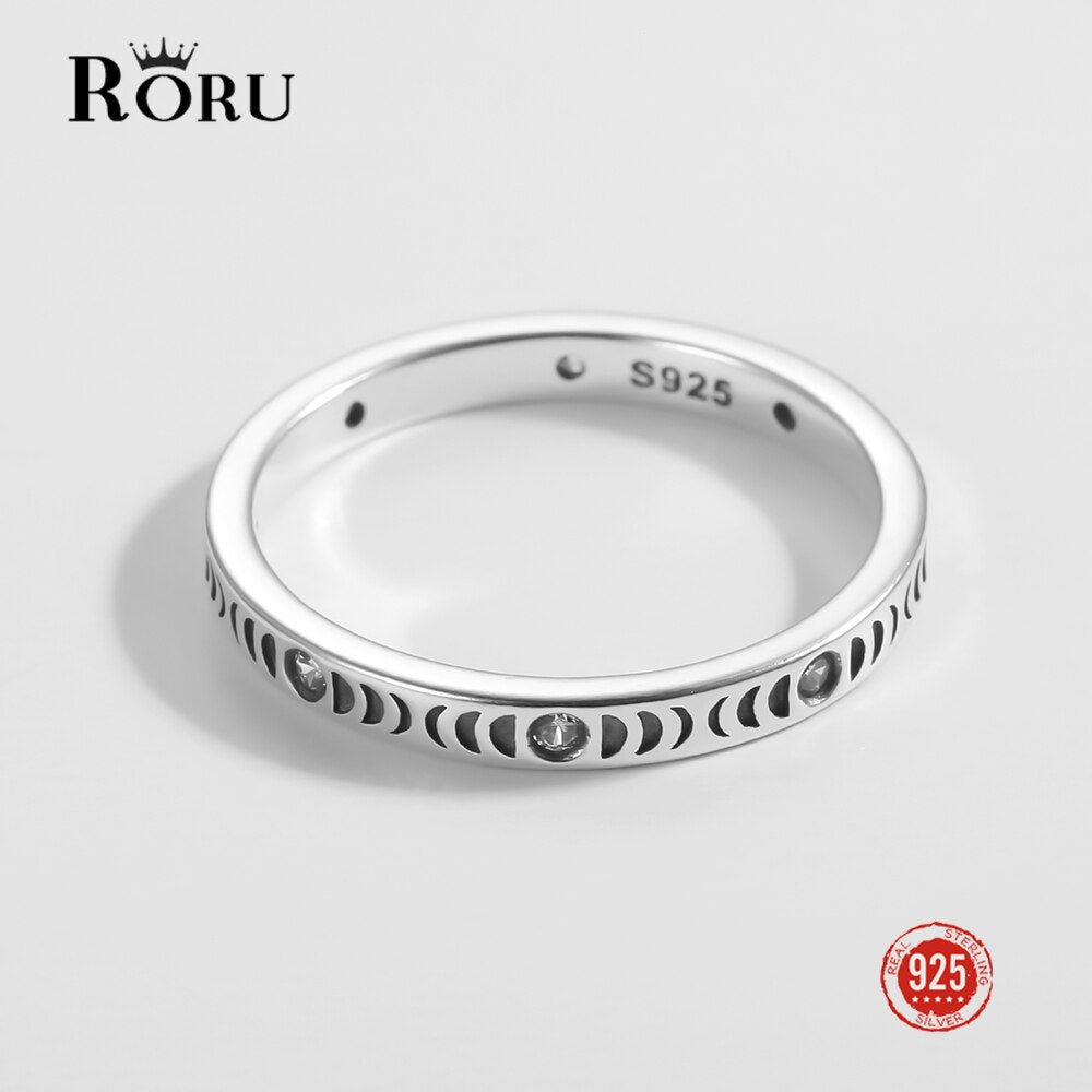RORU 925 Silver Slim Stacking Trendy Retro Oxidized Zircon Ring