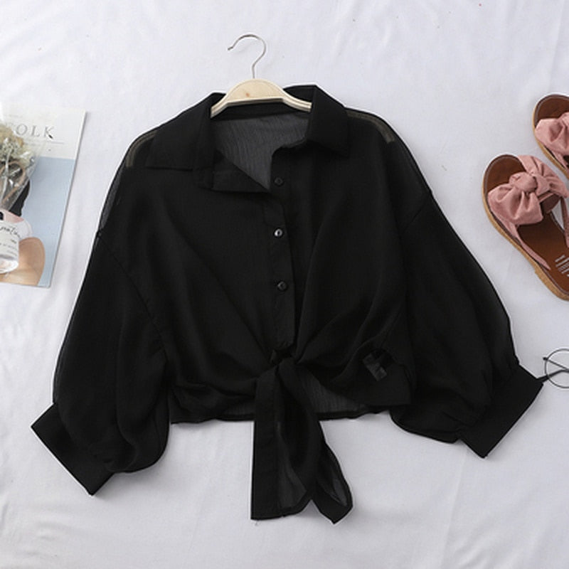 Summer Buttoned Up Shirt Loose Blouse Chiffon Shirt