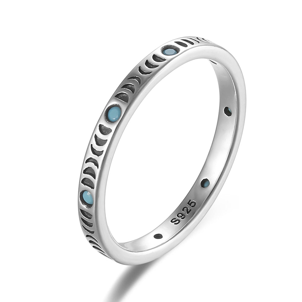 RORU 925 Silver Slim Stacking Trendy Retro Oxidized Zircon Ring
