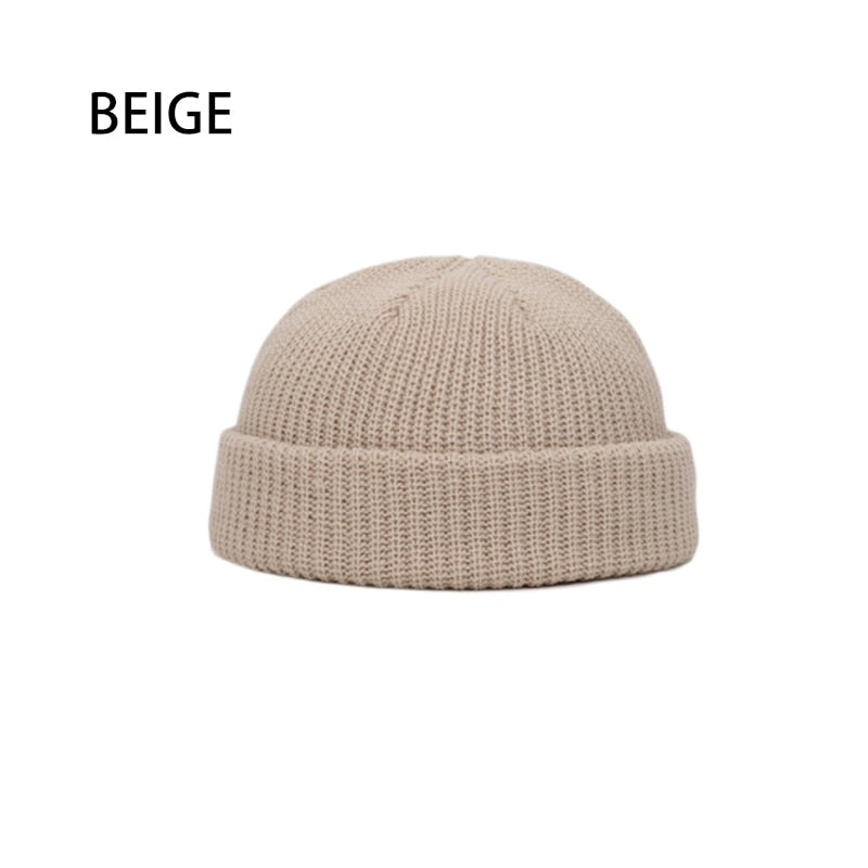 Women Men Solid Color Warm Knitted Brimless Hat
