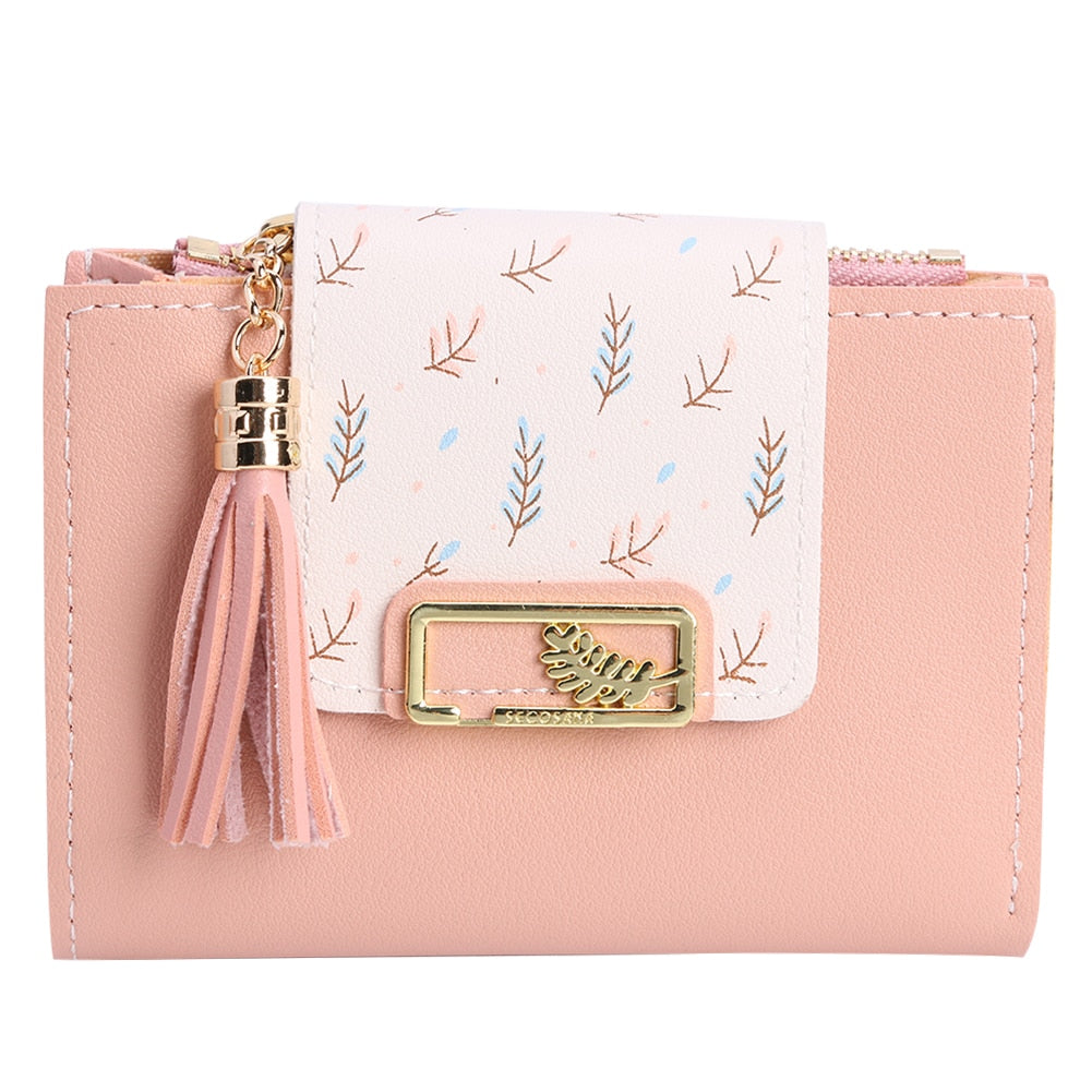 Pu Leather Tassel Short Wallet for Woman