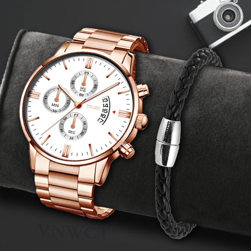 Luxury Calendar Quartz Stainless Steel Watch