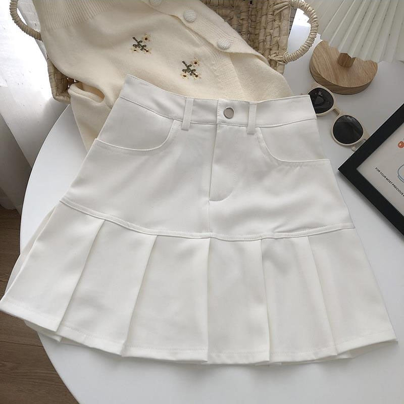 White Pencil Pleated Skirt