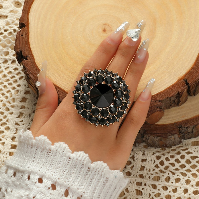 New Unique Boho Crystal Stone Big Round Ring