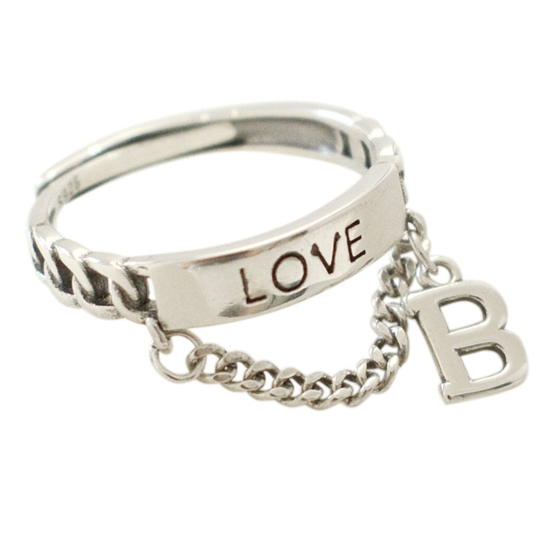 FOXANRY Silver Color Creative LOVE Chain Tassel Ring