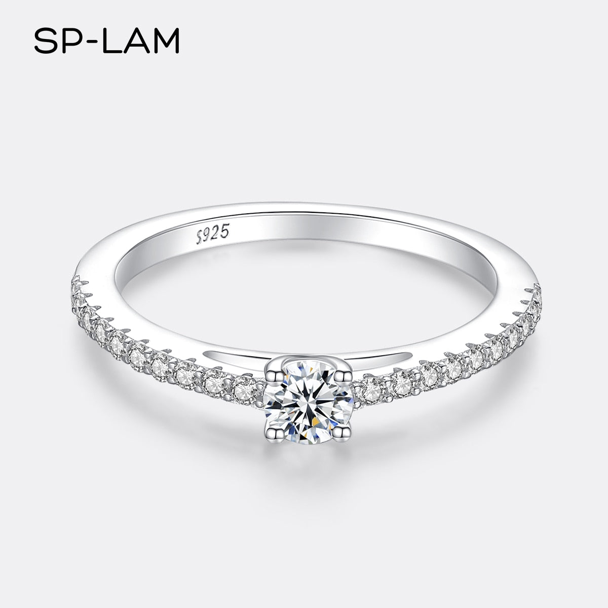 Real 925 Sterling Silver Small Sparkling Round 0.3CT Moissnaite Ring