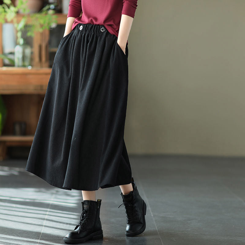 Japanese Style Brown Retro Corduroy Skirt Elegant Woman