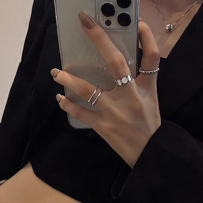 Hollow Heart Ring Set 5PCS Elegant Vintage Adjustable