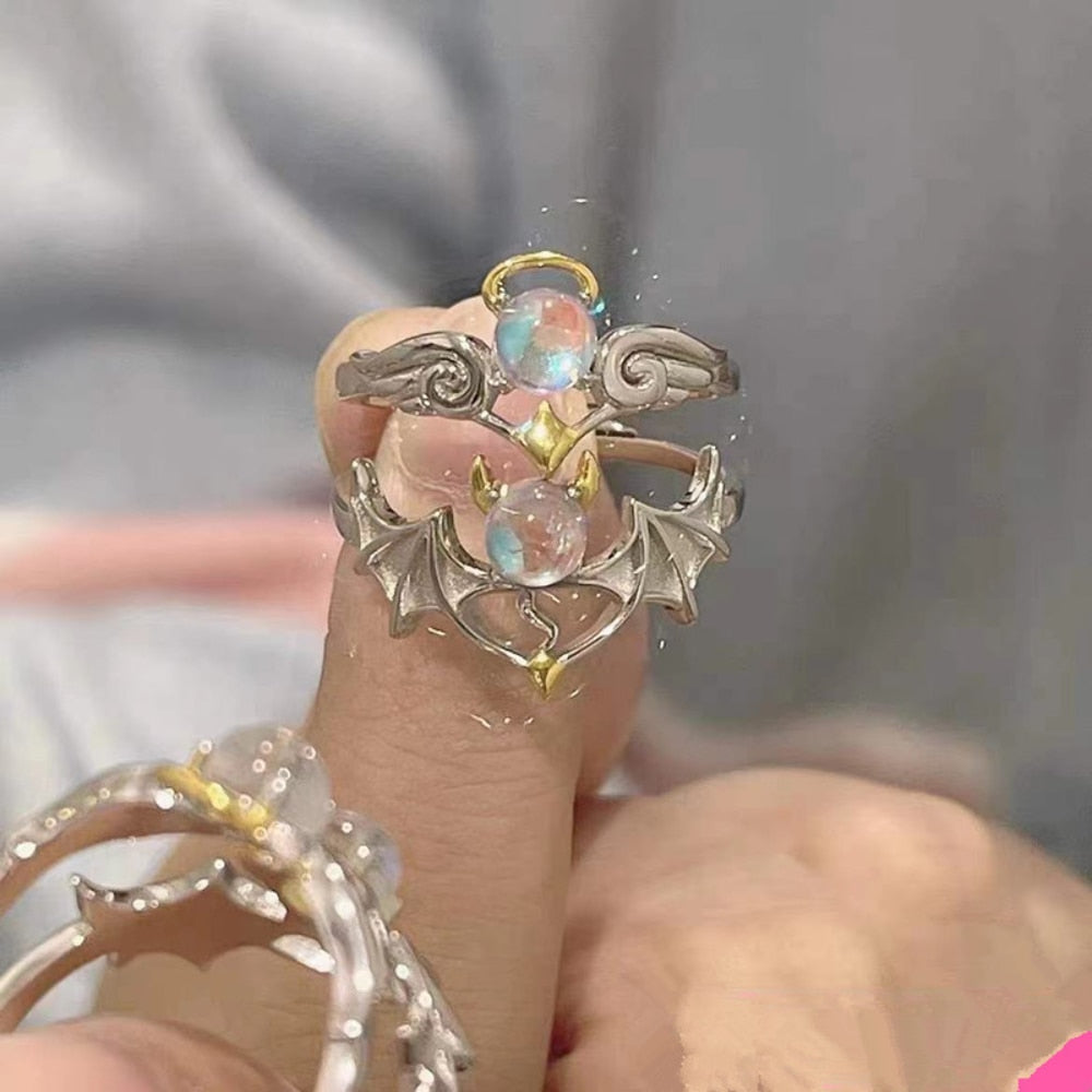 Two-color Angel and Devil Wings Couple Ring