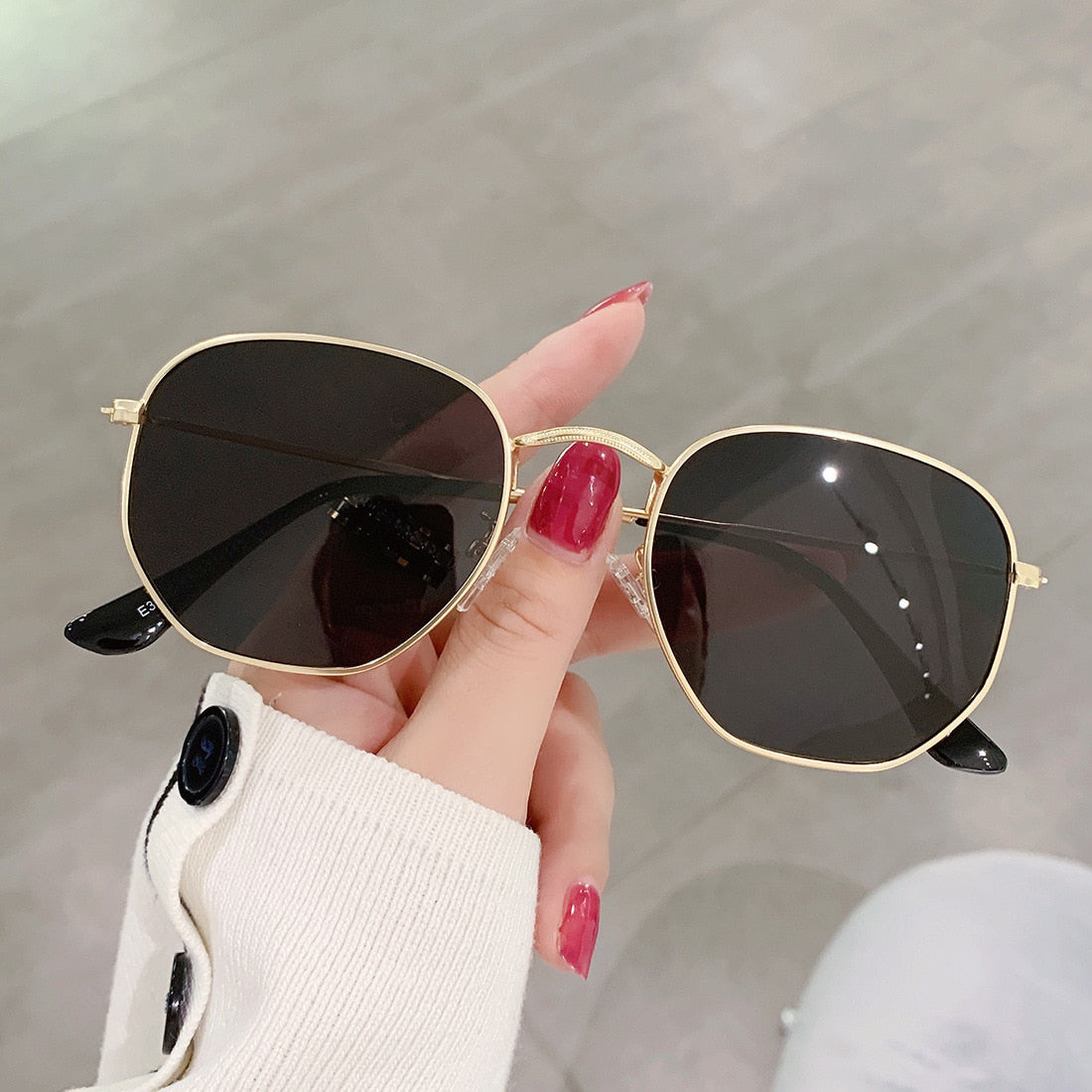 Metal Frame Hexagon Sun Glasses