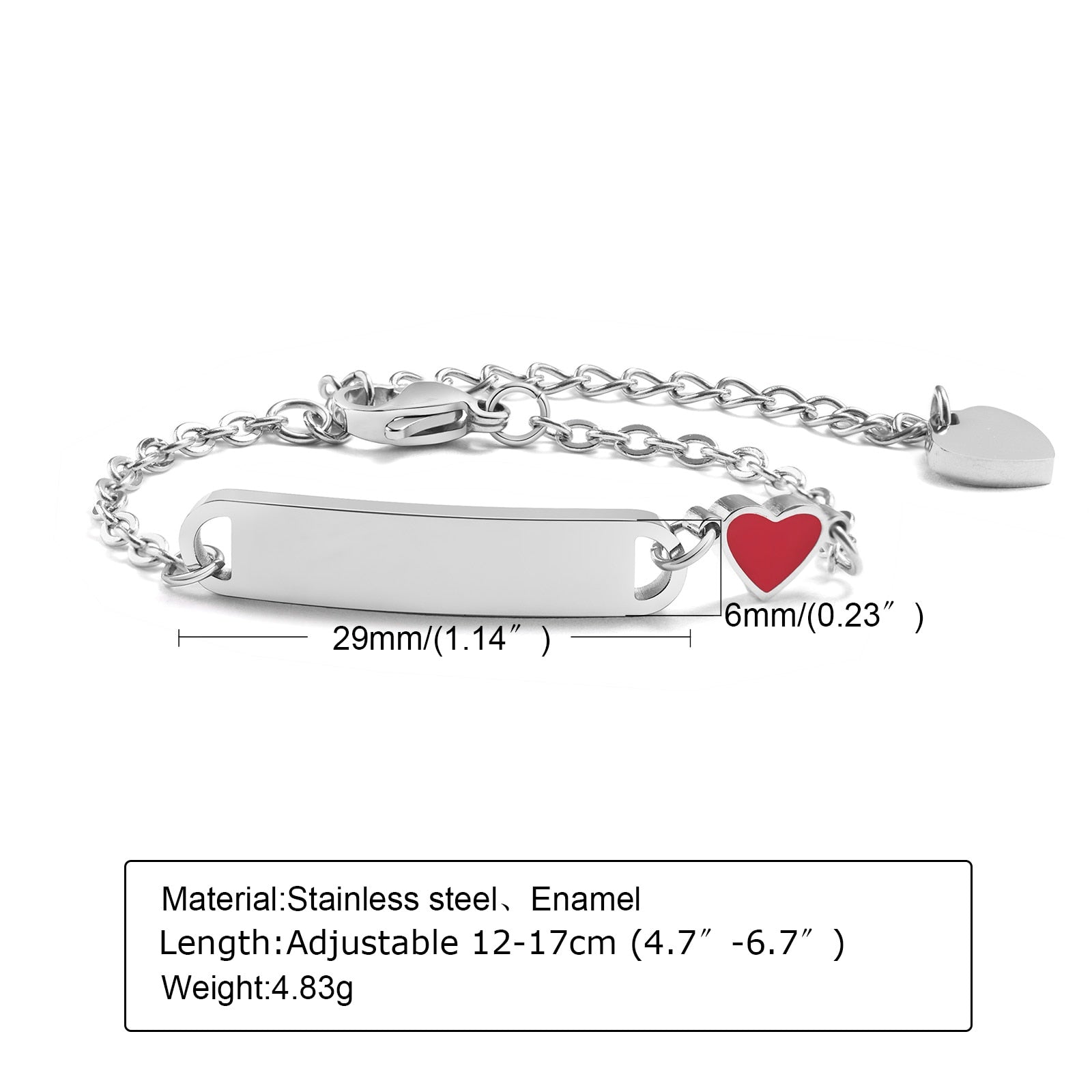 Customized Heart Baby Engravable ID Name Bracelet
