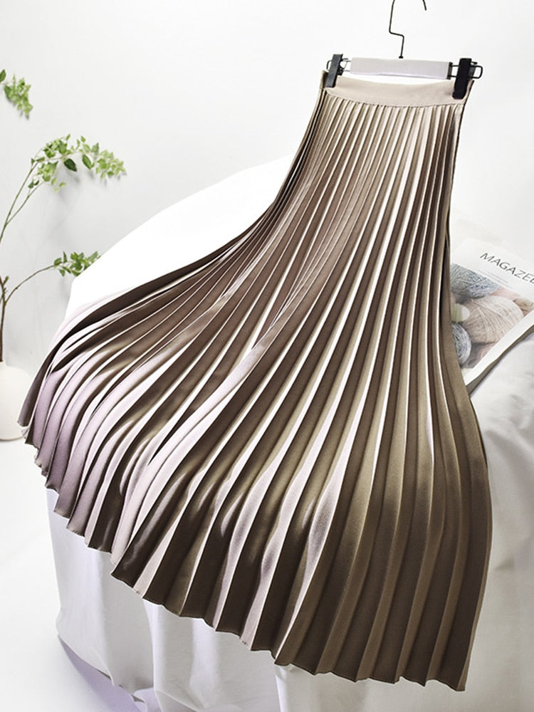 Elegant Chic Solid Pleated High Waist Skirt