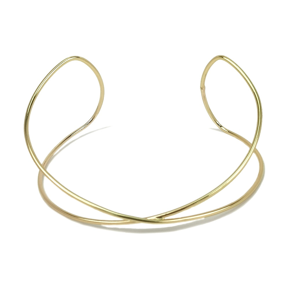 MANILAI Two Metal Line Rigid Bib Neck Torques Choker Necklace