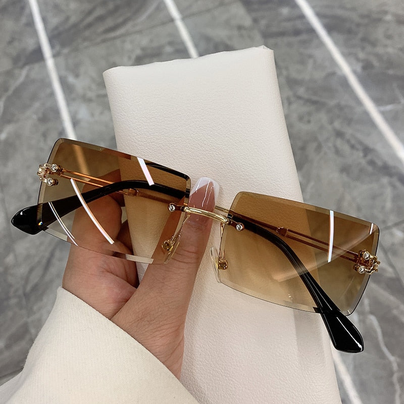 Vintage Rimless Frameless Rectangle Shades Gradient UV400 Sun Glasses
