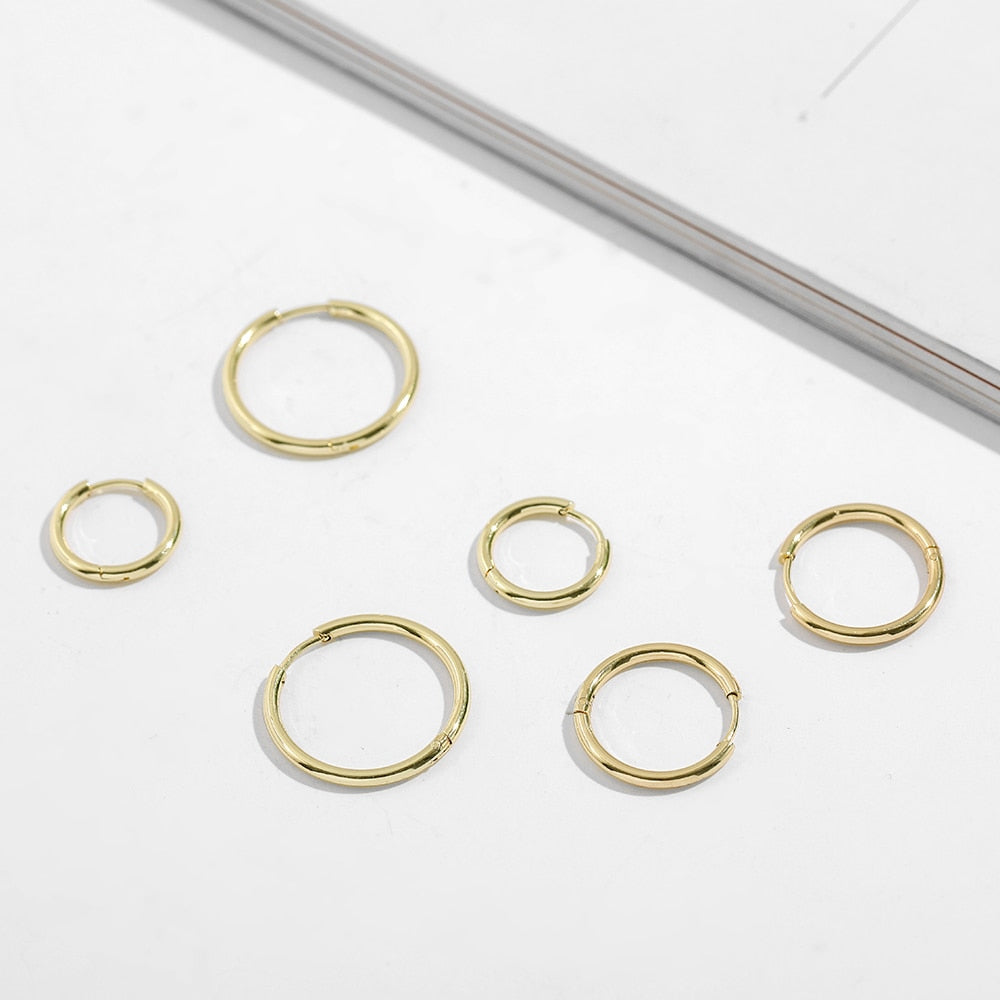 Gold Color Small Hoop Earrings Stainless Steel Circle Round Huggies