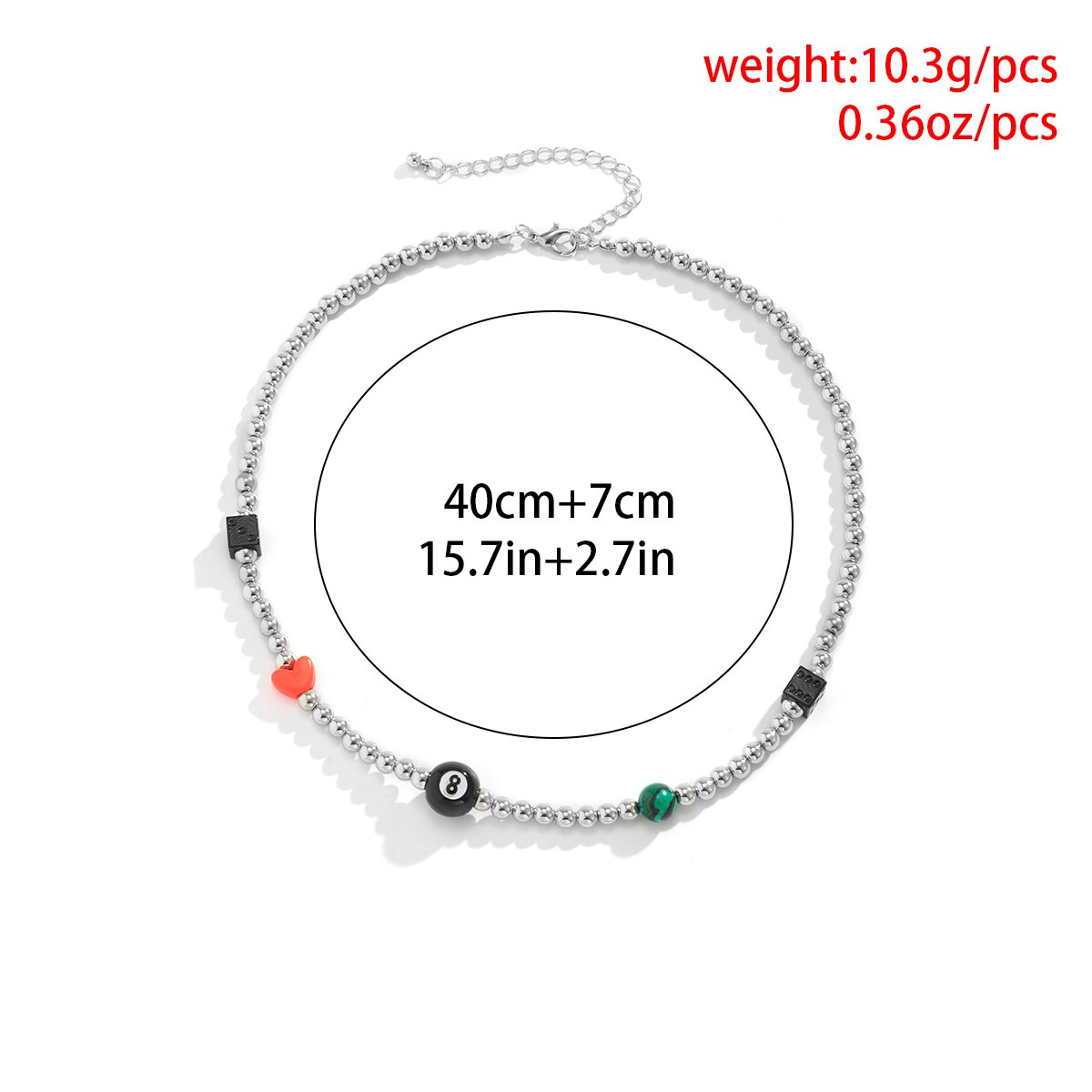 Lucky Number Eight DiceSmall Beads Chain Choker Necklace