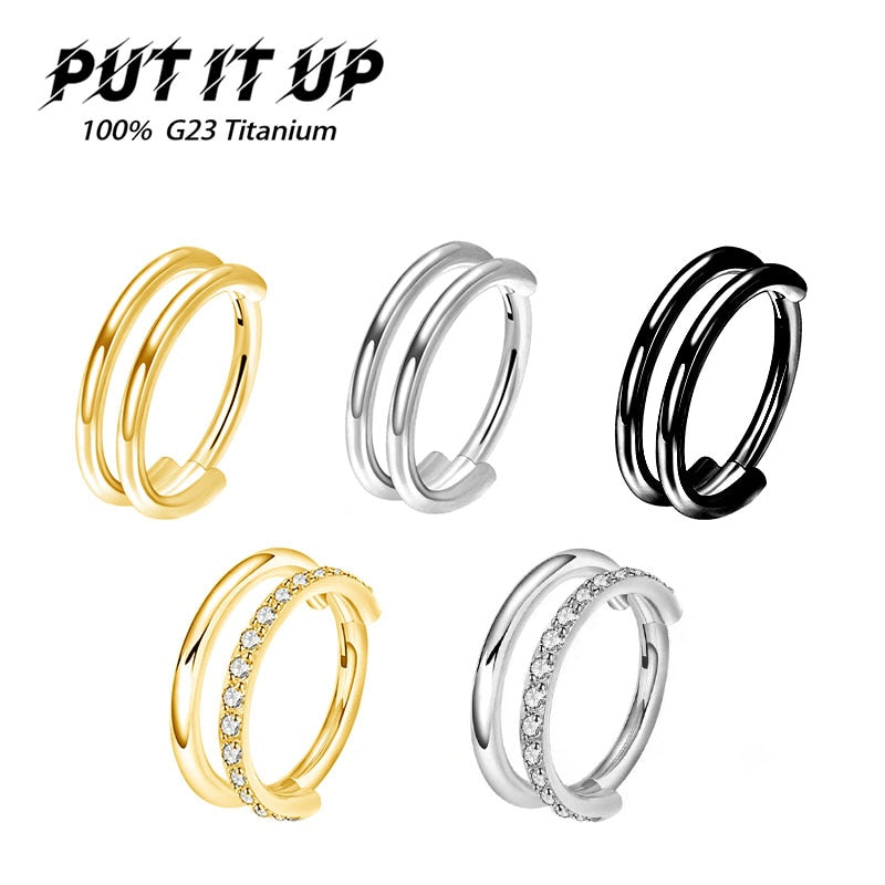 ASTM F136 Titanium Nose Piercing Ring 16G CZ Hinged Septum Clicker Segment Ear Cartilage Tragus Helix Lip Ring Piercing Jewelry