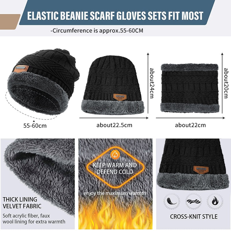 Thick Wool Neck Scarf Cap Balaclava Mask Bonnet Hats Set Unisex