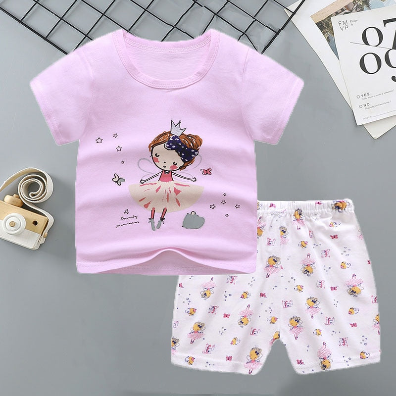 2PCS 100% Cotton Soft Summer Children Baby Cloths T-shirt
