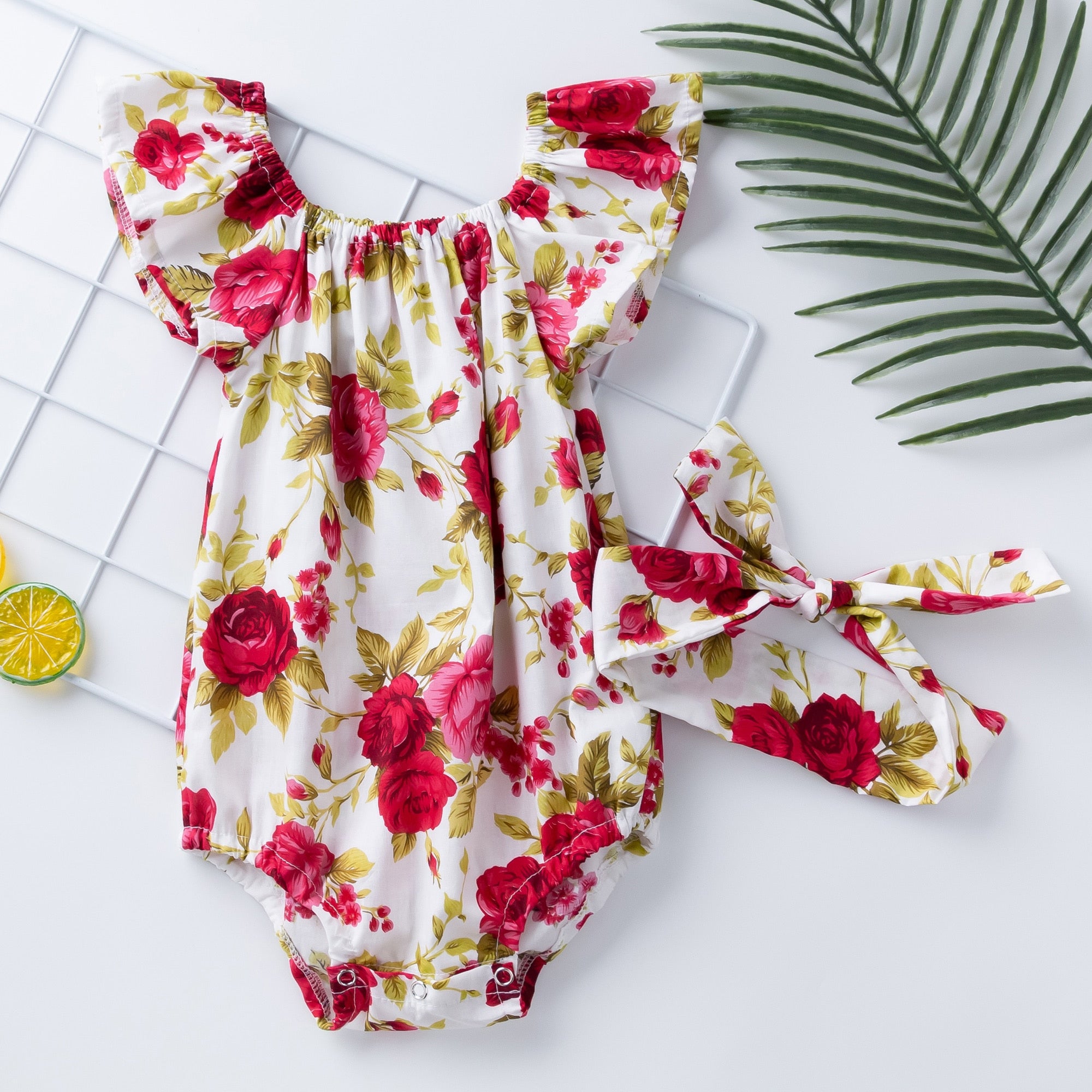 2022 Babany bebe Newborn Baby Floral Print Flutter Romper Girl