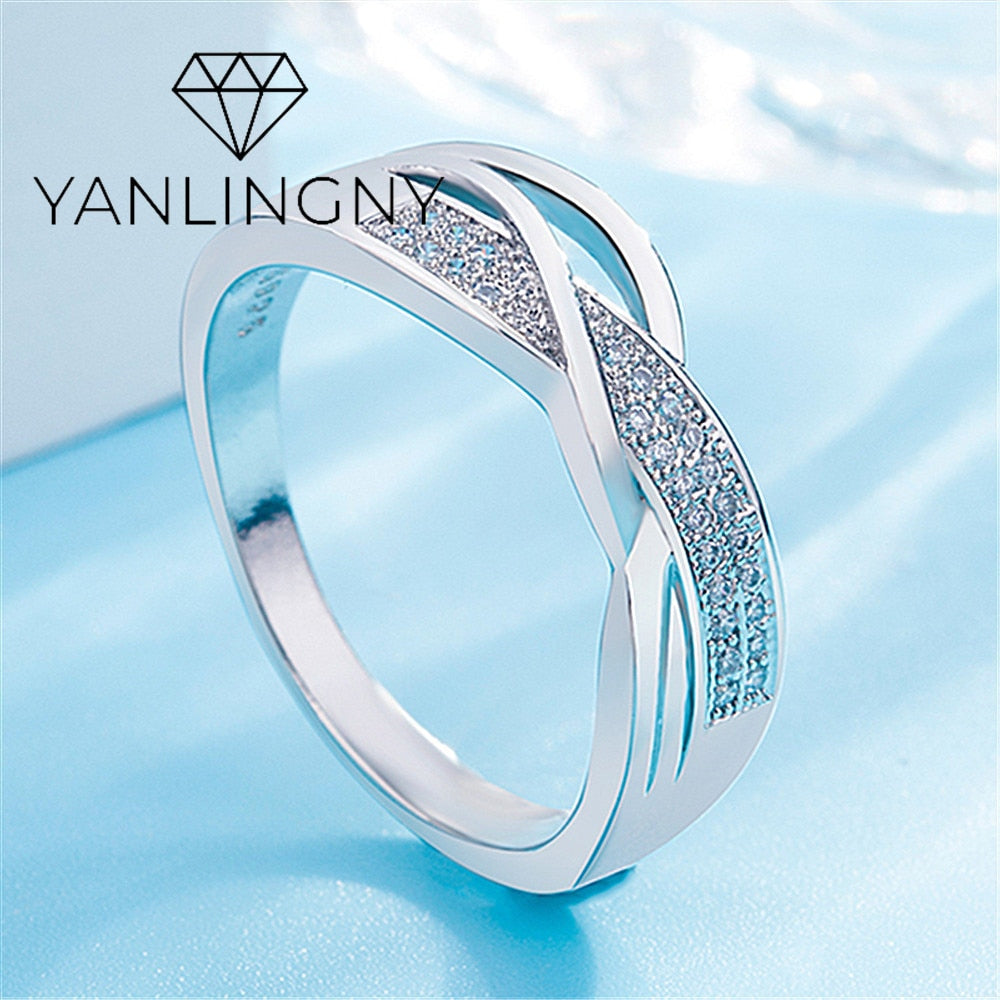 Fashion Spiral Silver Plated Gold Color Ring X Shape Cross CZ Finger Ring