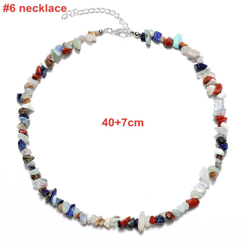 Colorful Natural Stones Choker Bohemia Gravel Beaded Grunge Necklace