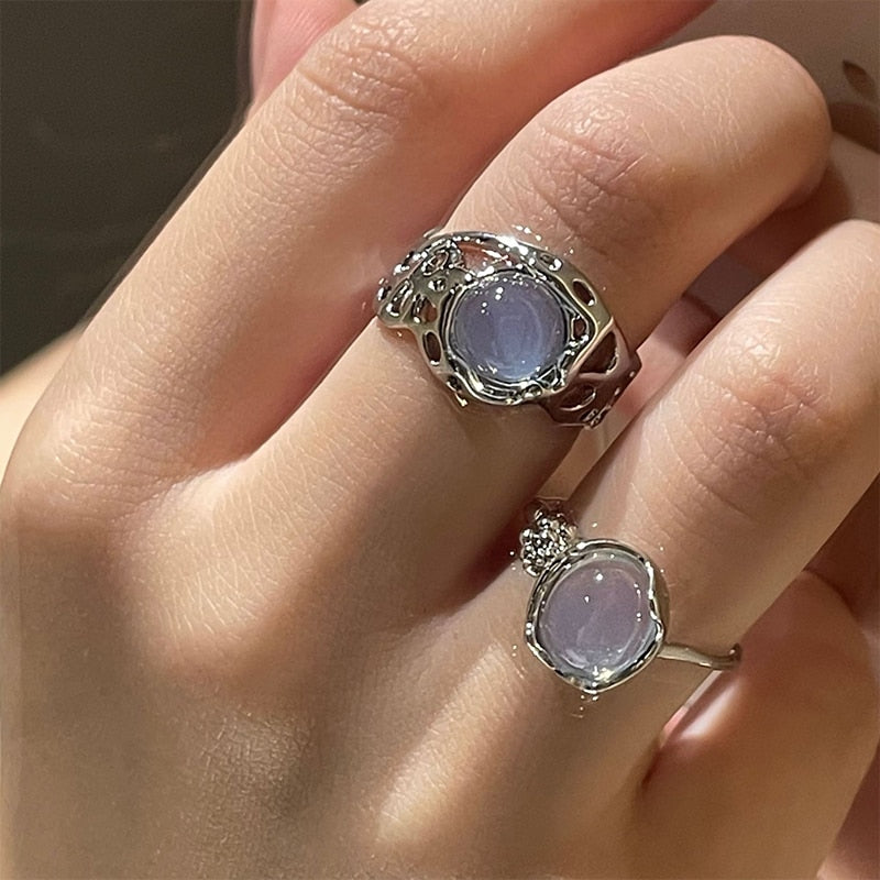 Opal Irregular Natural Stone Ring With White Opal Hollow Ring