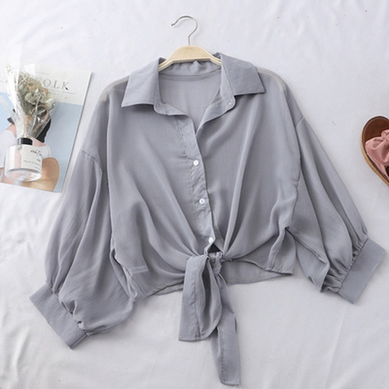 Summer Buttoned Up Shirt Loose Blouse Chiffon Shirt