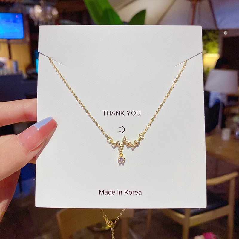 Heart Zircon Crystal Stainless Steel Necklace